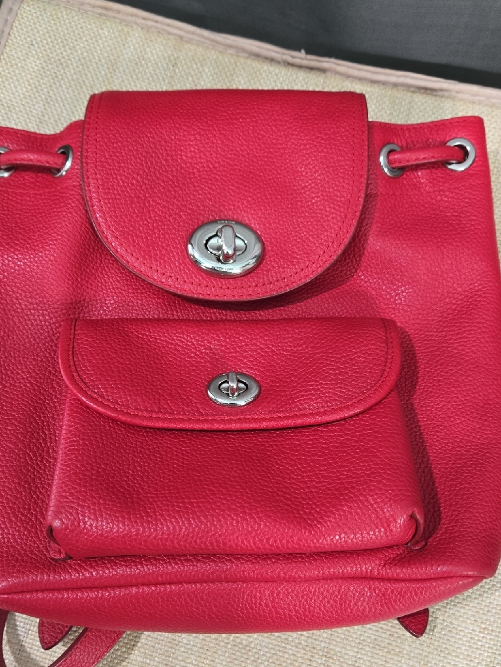 Coach Red Leather Drawstring Backpack - Picture 13 of 13